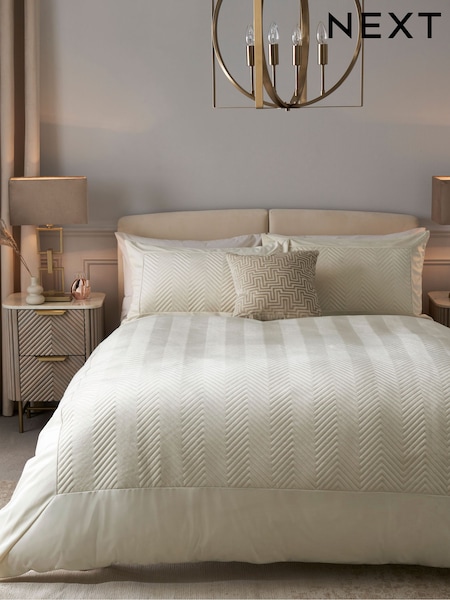 Natural Cream Madison Quilted Velvet Duvet Cover and Pillowcase Set (D42987) | £38 - £68