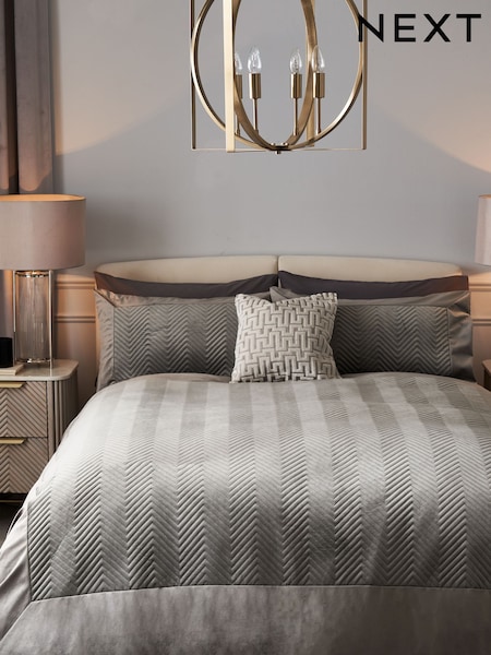 Charcoal Grey Madison Quilted Velvet Duvet Cover and Pillowcase Set (D42988) | £38 - £68