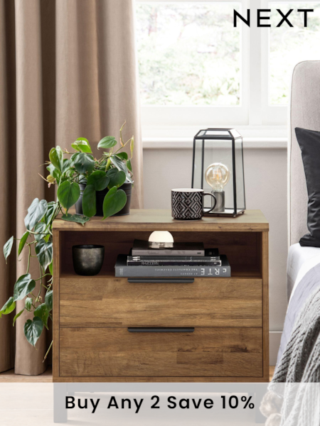 Dark Bronx Oak Effect 2 Drawer Wide Bedside Table (D43145) | £225