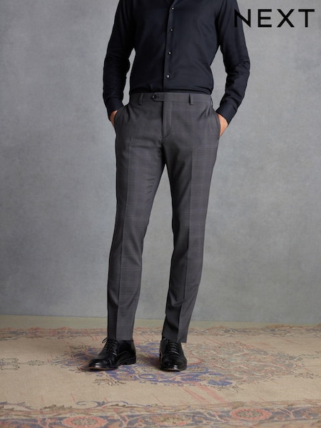 Grey Skinny Signature Zignone Italian Fabric Check Suit Trousers (D43304) | £6