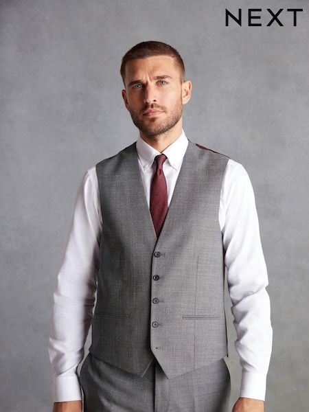 Grey Slim Fit Signature Marzotto Italian Fabric Textured Waistcoat (D43318) | £5