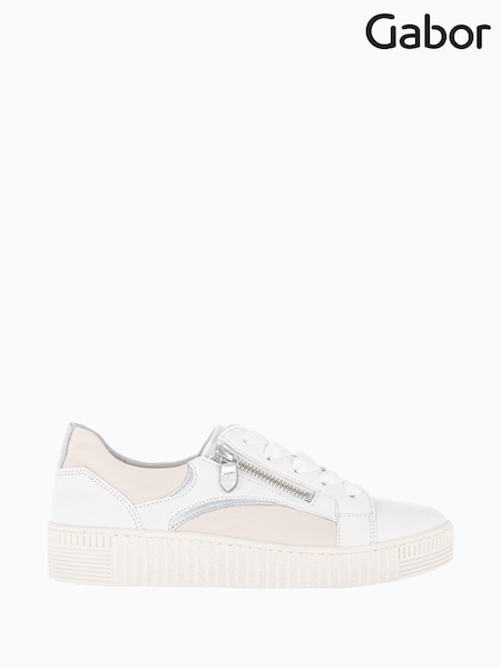 Gabor Cream Wemo Leather Trainers (D43449) | £100