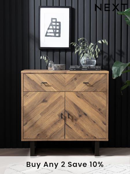 Dark Bronx Chevron Oak Effect Small Slim Sideboard (D43700) | £225