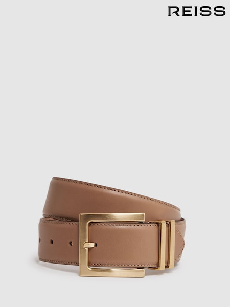 Reiss Camel/Taupe Brompton Leather Square Buckle Belt (D43713) | £88