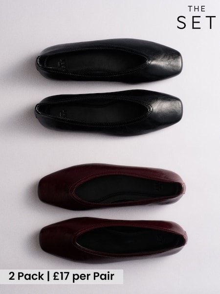 Black/ Burgundy - The Set 2 Pack Square Toe Ballet Shoes