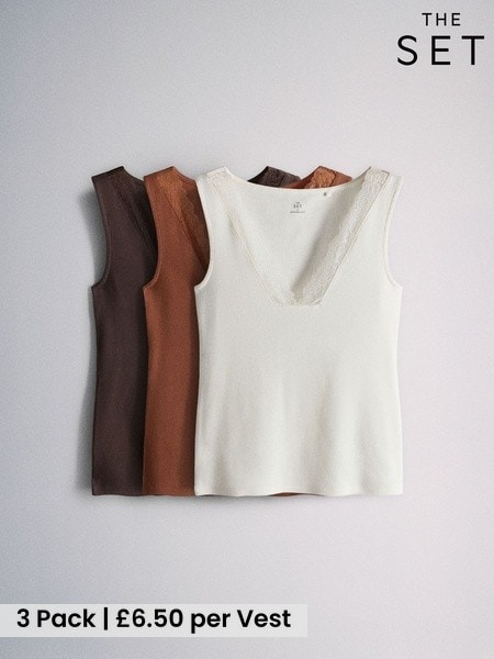 Brown/Rust/Cream - The Set 3 Pack Lace V-neck Vests