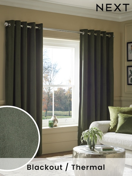 Green Dark Matte Velvet Blackout/Thermal Curtains (D45406) | £50 - £135