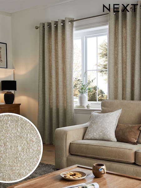 Natural Cosy Texture Lined Eyelet Curtains (D45430) | £70 - £150