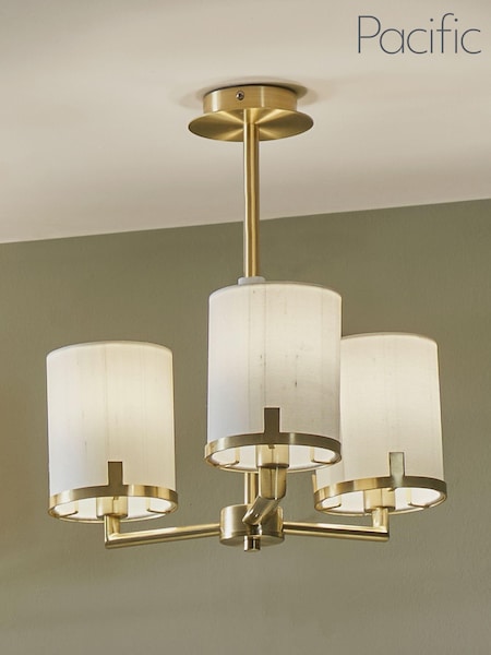 Pacific Champagne Gold Midland Metal And Marble Effect 3 Arm Ceiling Light Pendant (D45474) | £200