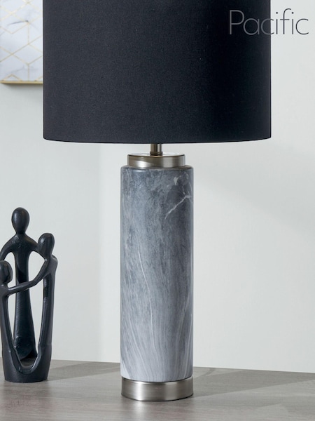 Pacific Grey Carrara Marble Effect Tall Ceramic Table Lamp (D45489) | £80