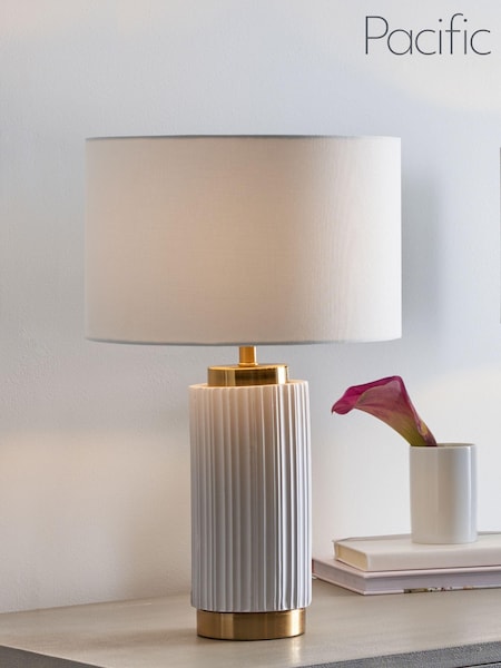 Pacific White Ionic Textured Ceramic And Gold Metal Table Lamp (D45495) | £70