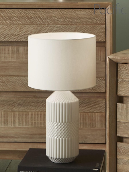 Pacific Grey Meribel Geo Textured Tall Ceramic Table Lamp (D45497) | £50