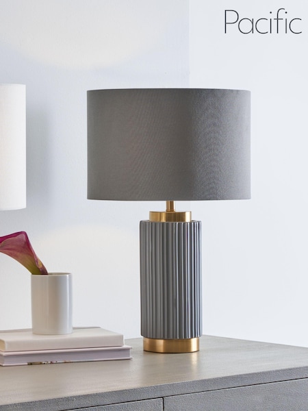 Pacific Grey Ionic Textured Ceramic And Gold Metal Table Lamp (D45512) | £70