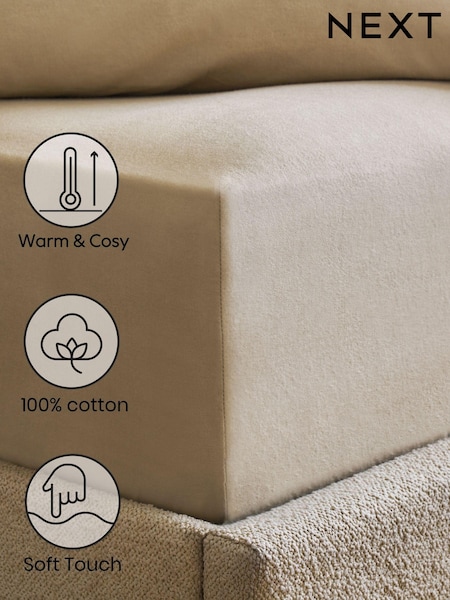 Natural Brushed 100% Cotton Supersoft Deep Fitted Sheet (D45621) | £16 - £26