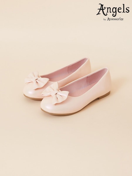 Angels By Accessorize Pink Girls Bow Ballerina Flat Shoes (D45915) | £18 - £19