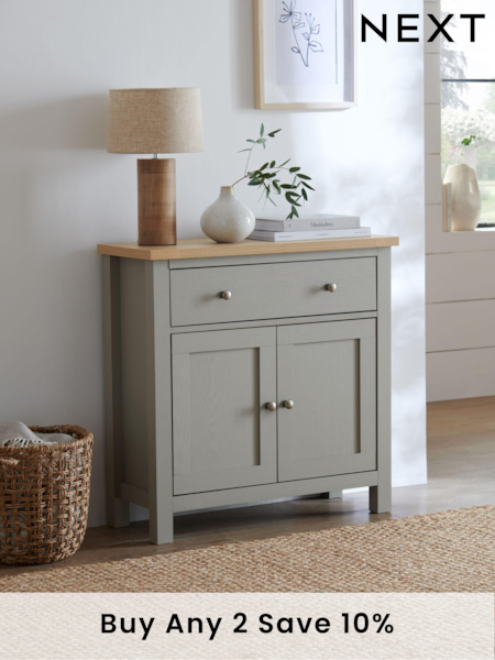 Dove Grey Malvern Oak Effect Small Slim Sideboard (D46991) | £225