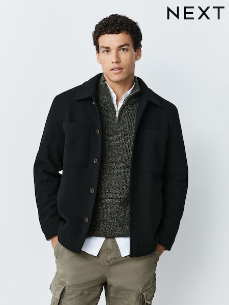 Black - Regular Soft Touch Padded Shacket