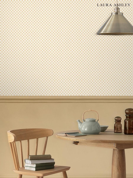 Laura Ashley Pale Ochre Yellow Wickerwork 10M Wallpaper (D49288) | £46
