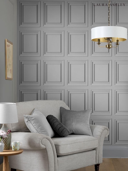 Laura Ashley Silver Redbrook Wood Panel 10M Wallpaper (D49292) | £48