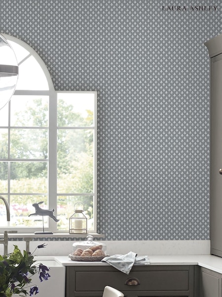 Laura Ashley Slate Grey Trefoil A4 Wallpaper Sample (D49761) | £1
