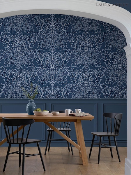 Laura Ashley Midnight Seaspray Blue Silchester A4 Wallpaper Sample (D49770) | £1