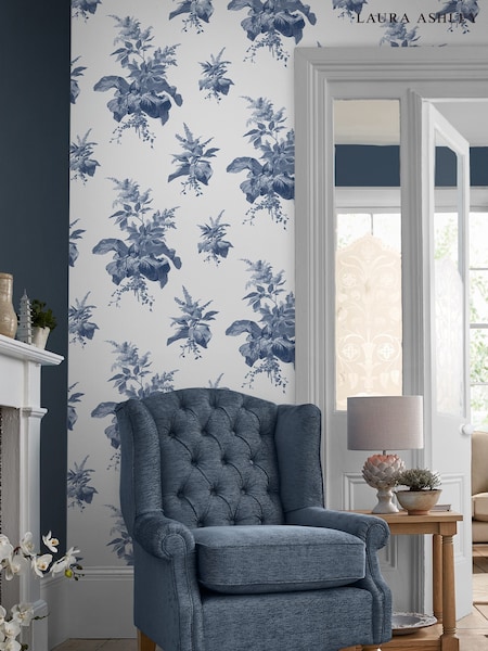 Laura Ashley Midnight Seaspray Blue Narberth A4 Wallpaper Sample Wallpaper Sample (D49771) | £1