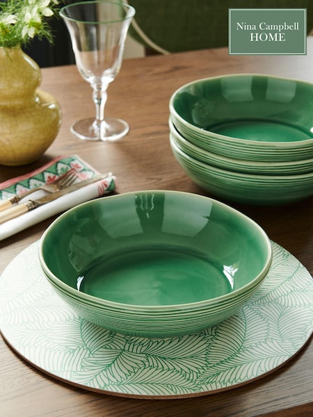 Nina Campbell Set of 4 Green Meadow Pasta Bowls Pasta Bowls (D50045) | £45