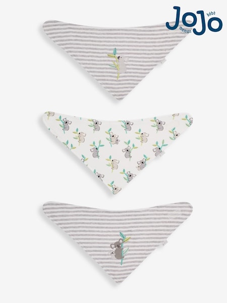 JoJo Maman Bébé Grey Koala Cotton Baby Dribble Bibs 3 Pack (D51882) | £12