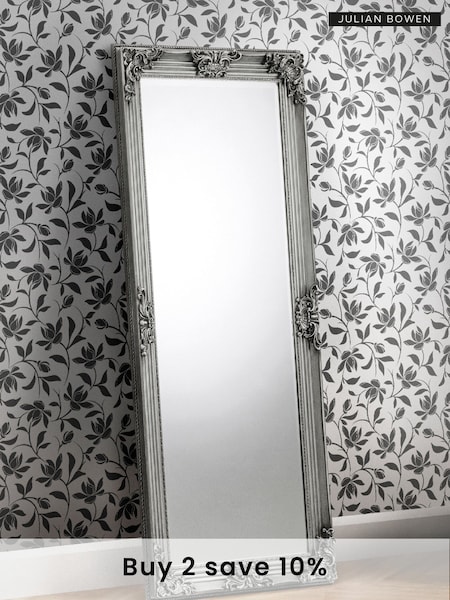 Julian Bowen Pewter Grey Rococo Lean-To Dress Mirror (D52708) | £200