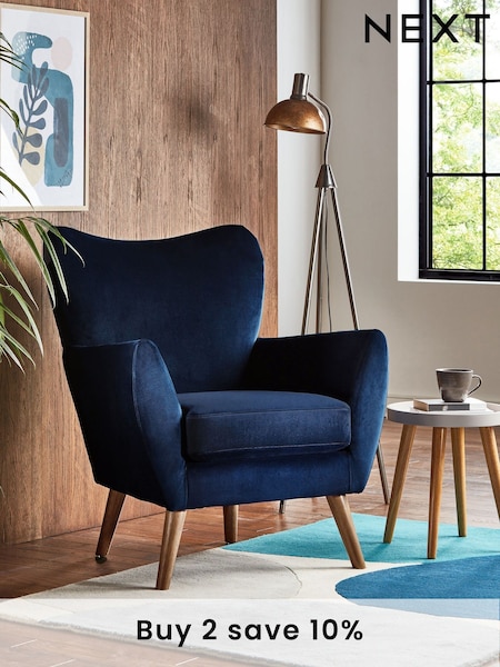 Soft Velvet Navy Blue Wilson II Highback Armchair (D55522) | £299