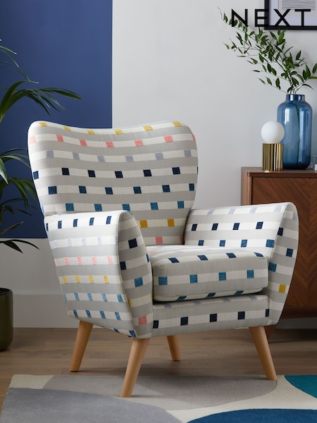 Chunky Stripe Geo Grey Wilson II Highback Armchair (D55523) | £350