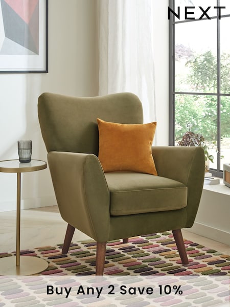 Soft Velvet Sage Green Wilson II Highback Armchair (D55559) | £299