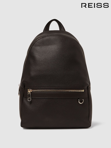 Reiss Dark Brown Drew Leather Zipped Backpack (D55828) | £198