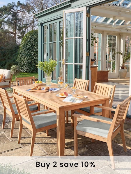 Laura Ashley Natural Garden Salcey Teak Dining Table and Chair Set (D56642) | £2,560