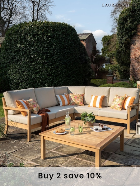 Laura Ashley Natural Garden Salcey Teak Corner Sofa Lounging Set with Seat Cushions (D56644) | £2,795