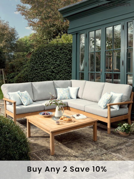 Laura Ashley Grey Garden Salcey Teak Corner Sofa Lounging Set with Seat Cushions (D56660) | £2,795