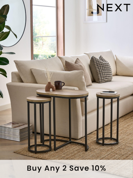 Light Bronx Oak Effect Round Set of 3 Nest of Tables (D57069) | £225