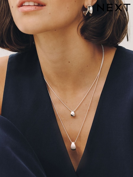 Silver Tone - 2 Layer Teardrop Necklace