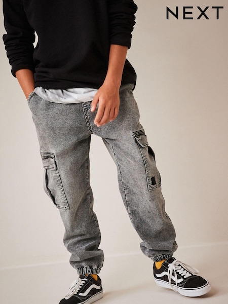 Grey Cargo Jeans With Elasticated Waist (3-16yrs) (D60054) | £16 - £21
