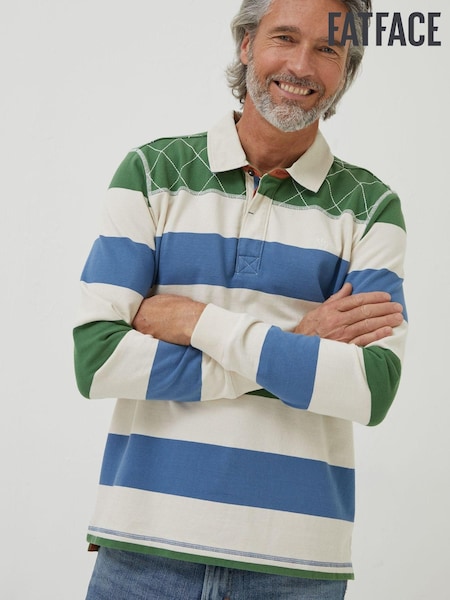 FatFace Green Block Stripe Rugby Shirt (D60938) | £30