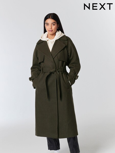 Khaki Green Belted Quilt Lined Trench Style Coat (D61237) | £21