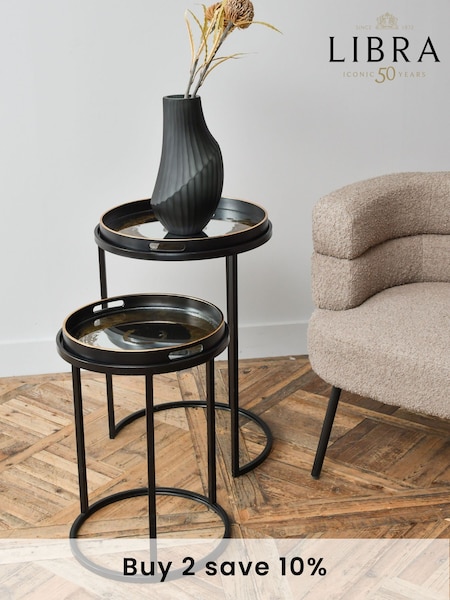 Libra Interiors Black Set Of 2 Gold Swirl Design Tray Tables (D61382) | £275