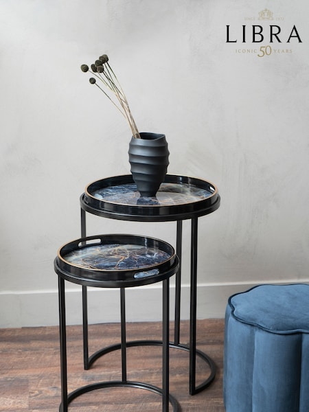 Libra Interiors Black Set Of 2 Vesuvius Tray Tables (D61385) | £275