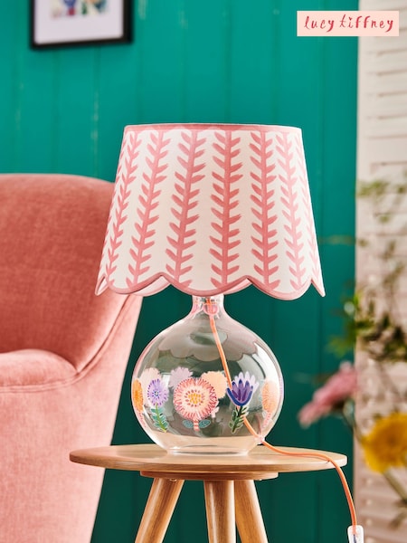 Lucy Tiffney White/Pink Floral Glass Table Lamp (D61588) | £135