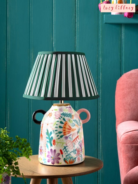 Lucy Tiffney Pink/White Floral Ceramic Table Lamp (D61590) | £110