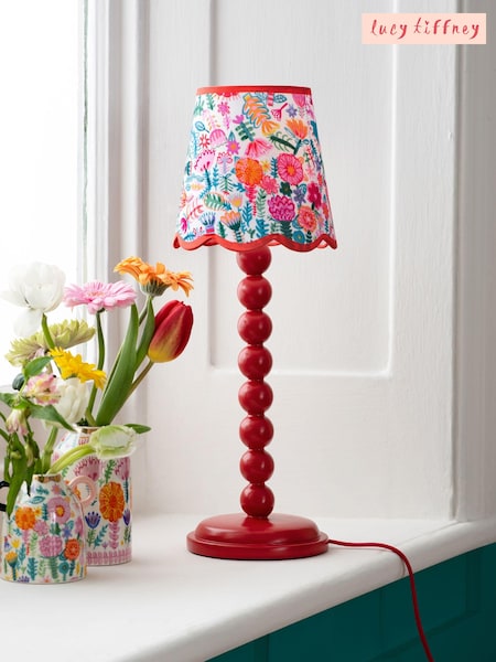 Lucy Tiffney Red/Pink Floral Bobbin Table Lamp (D61598) | £70