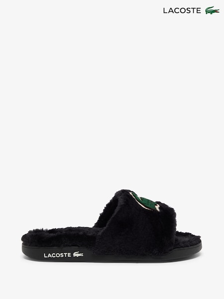Black - Lacoste Fleece Lined Serve Slide Slippers