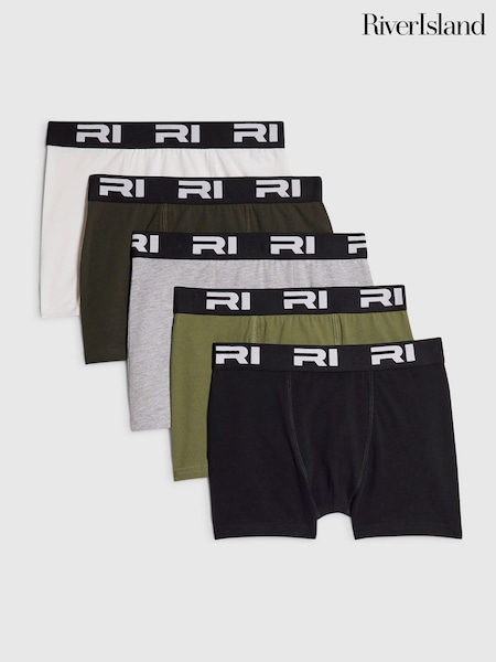 Green - River Island Branded Waistband Boxers 5 Pack