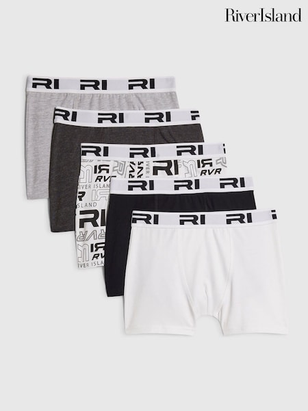Black - River Island Branded Waistband Boxers 5 Pack