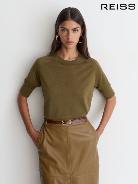 Khaki Green - Reiss Suzzie Merino Wool Crew-neck T-shirt